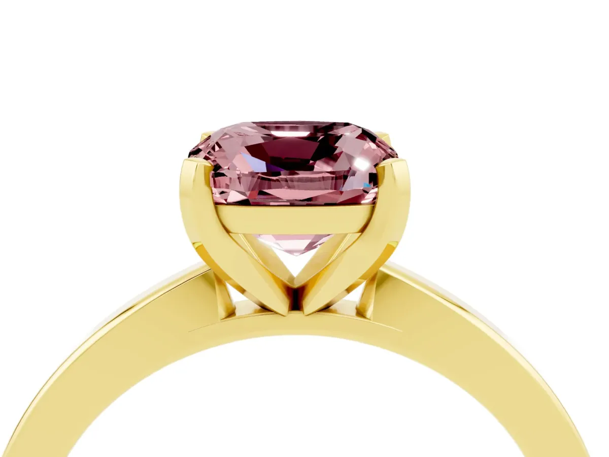 Cushion Cut Morganite Solitaire Engagement Ring with Classic Band and Four-Prong Setting Yellow gold