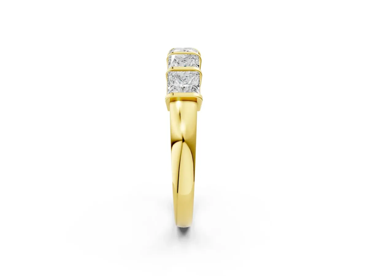 Princess Cut Channel Set Diamond Band with Bar Prong Setting Yellow gold