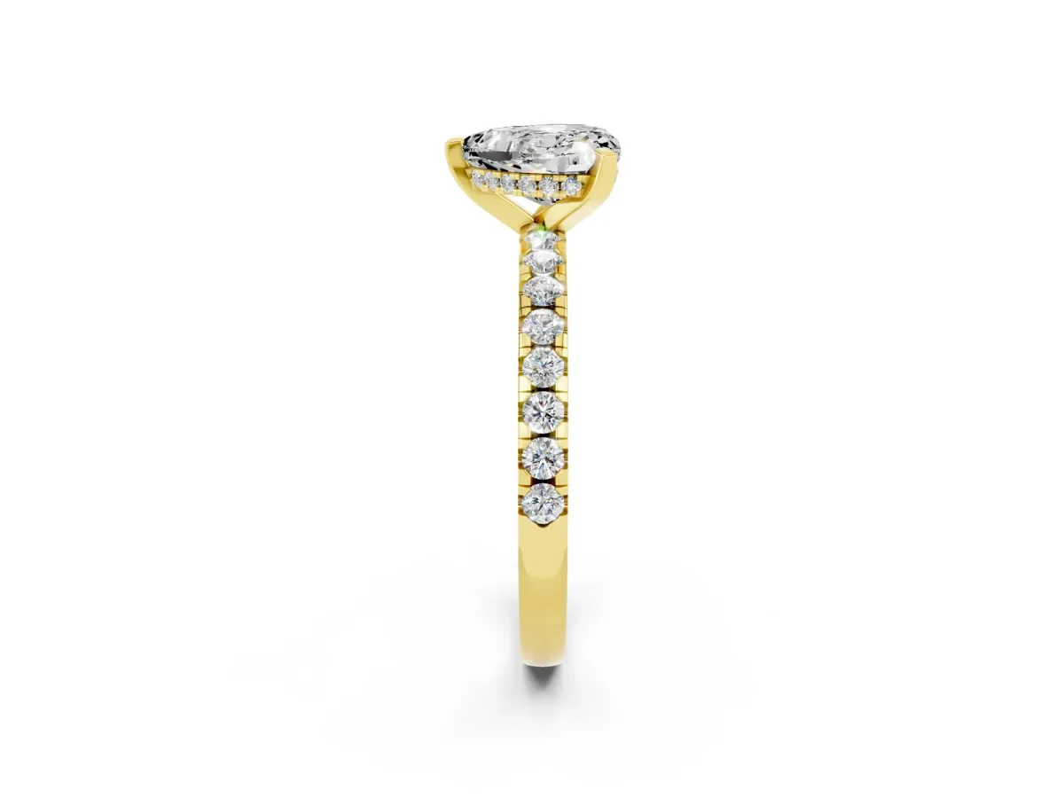 Heart Cut Moissanite Solitaire Ring with Round Pavé Band and Four-Prong Setting Yellow gold