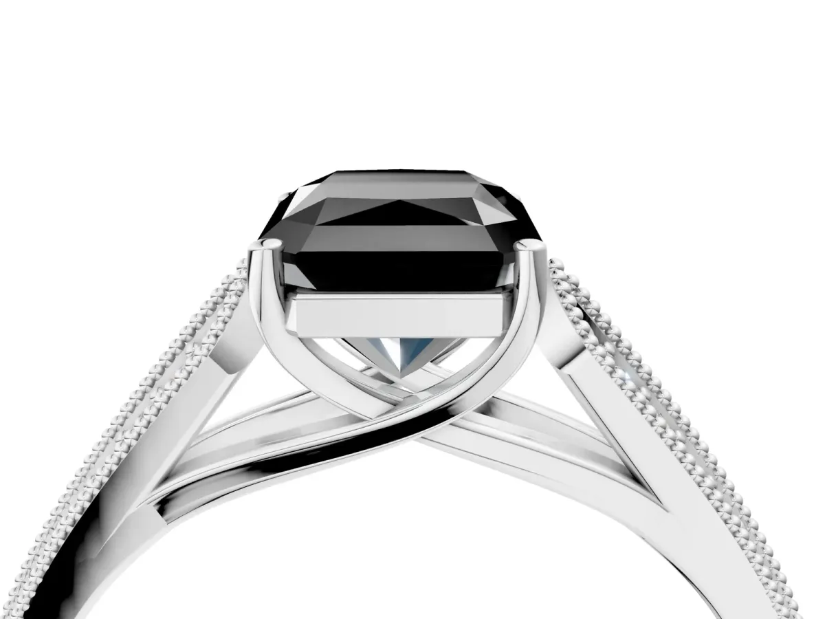 Fancy Black Radiant Cut Cut Pave Split Shank Engagement Ring with Four-Prong Setting Platinum
