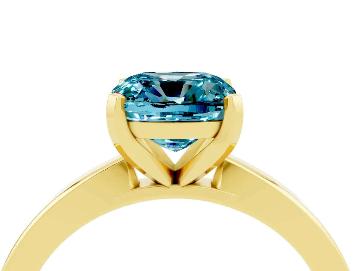Cushion Cut Blue Topaz Solitaire Engagement Ring with Classic Band and Four-Prong Setting Yellow gold