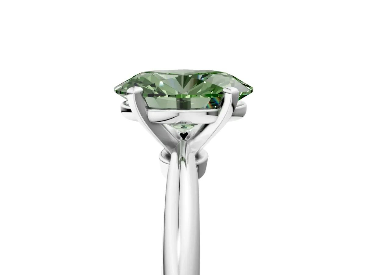 Fancy Green Oval Cut Diamond Solitaire Ring with Six-Prong Setting and Classic Band Platinum
