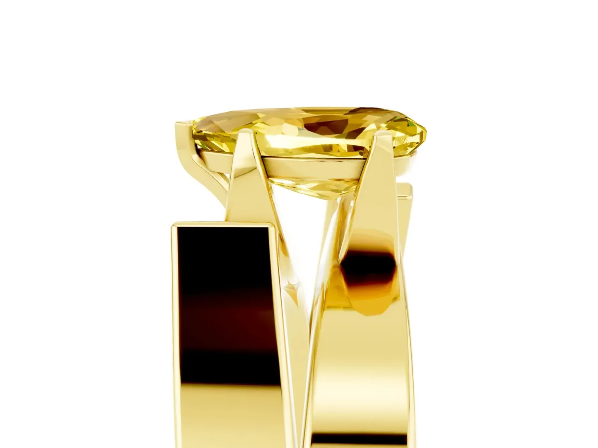Modern Tension Set Pear Cut Yellow Sapphire Solitaire Wide Band Ring Yellow gold