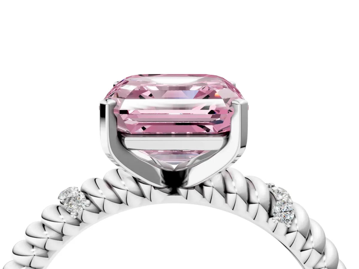 Fancy Pink Asscher Cut Solitaire Twisted Band Prong Set Engagement Ring Platinum