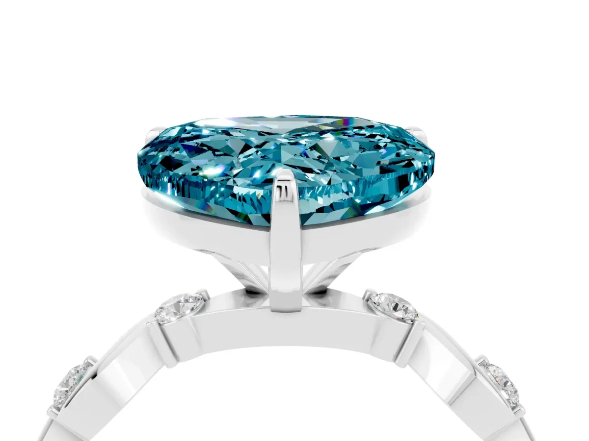 Heart Cut Blue Topaz Solitaire Twisted Band with Round Accents and Prong Setting White gold
