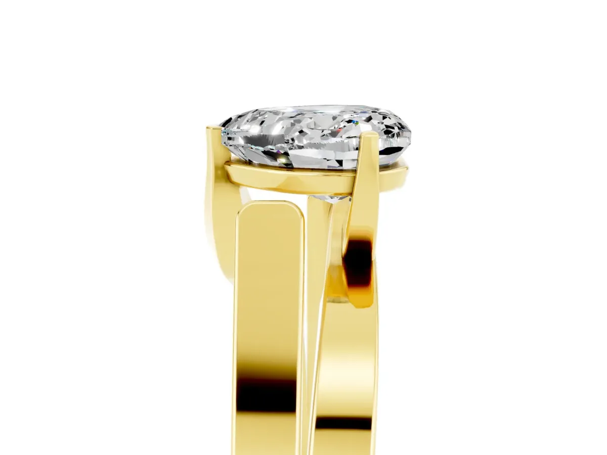 Modern Tension Set Heart Cut Moissanite Solitaire Wide Band Ring Yellow gold