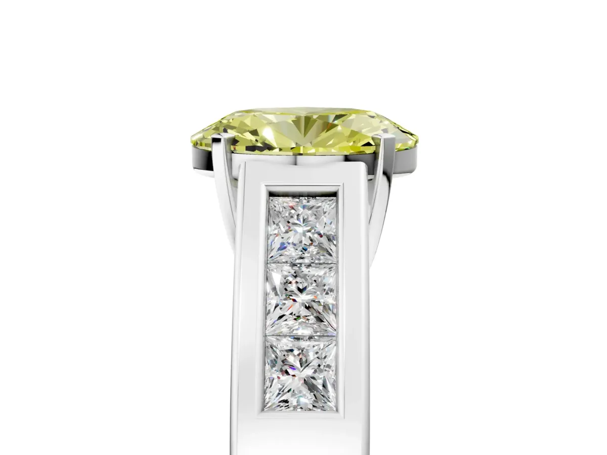 Fancy Yellow Oval Cut Cut Channel Set Solitaire Ring with Four-Prong Setting White gold