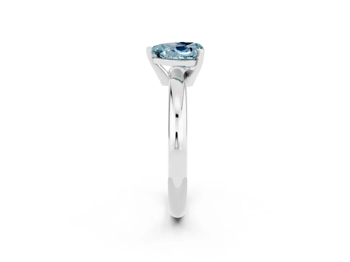 Heart Cut Aquamarine Solitaire Engagement Ring with Round Band and Four-Prong Setting White gold