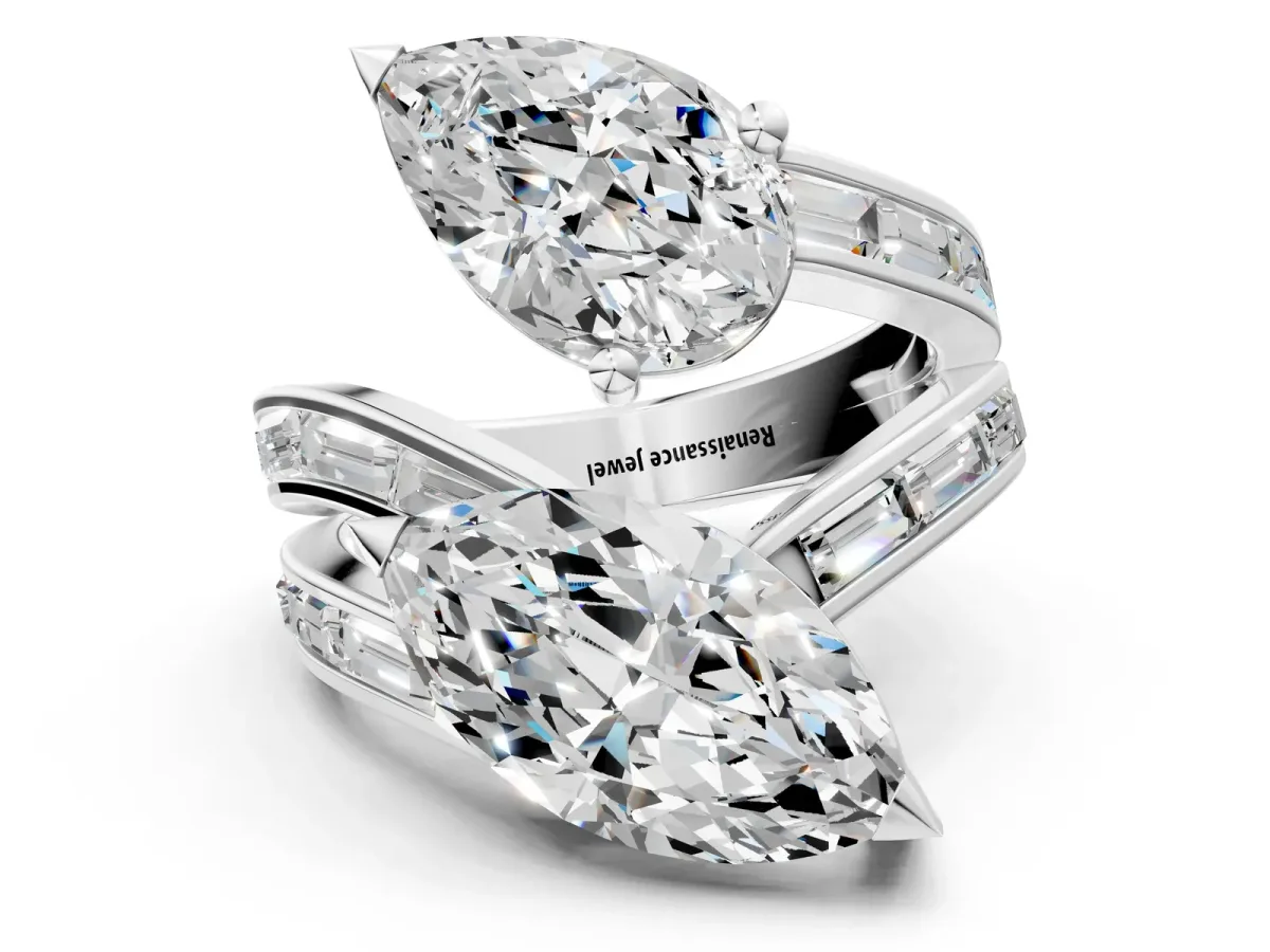 Marquise and Pear Diamond Toi Moi Ring with Baguette Diamond Accents White gold