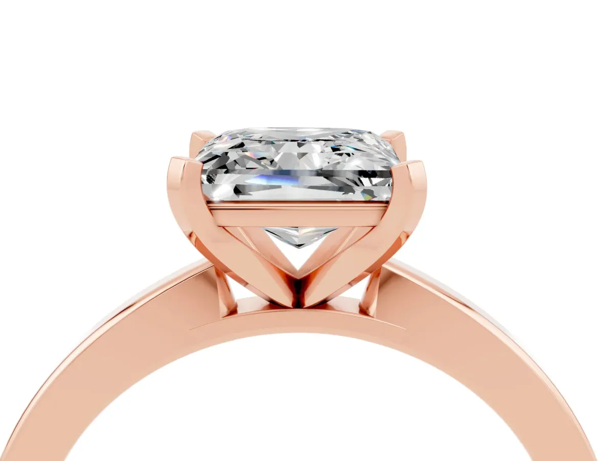 Princess Cut Moissanite Solitaire Engagement Ring with Classic Band and Four-Prong Setting Rose gold