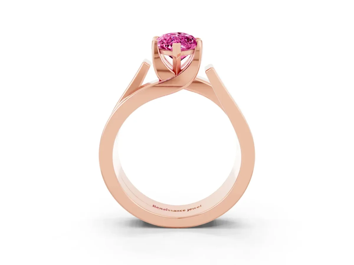 Modern Tension Set Marquise Cut Pink Sapphire Solitaire Wide Band Ring Rose gold