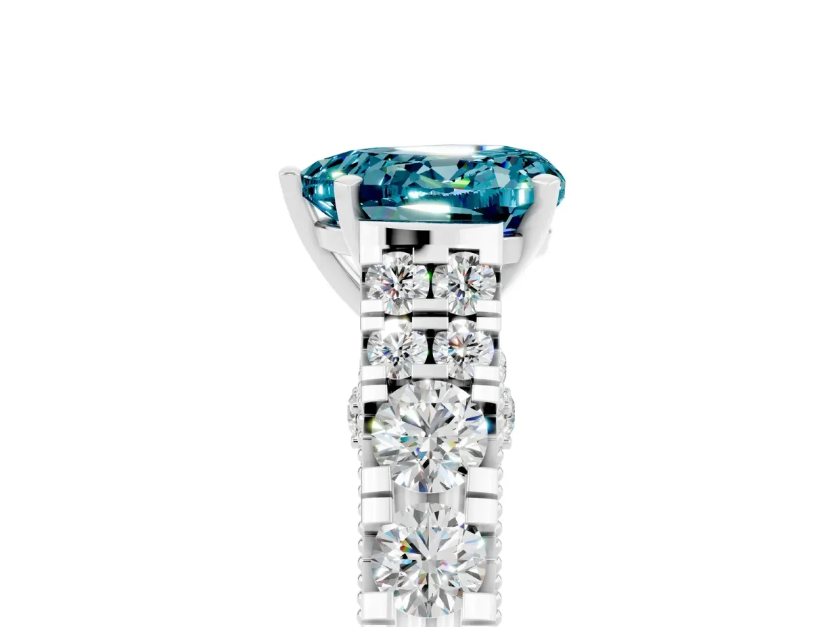 Heart Cut Blue Topaz Classic Solitaire Ring with Pavé Band and Four-Prong Setting White gold