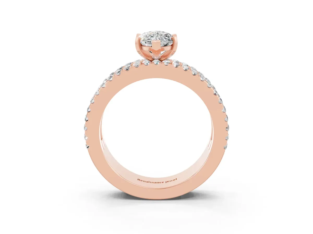 Marquise Cut Moissanite Solitaire Ring with Pavé and Channel Set Band Rose gold