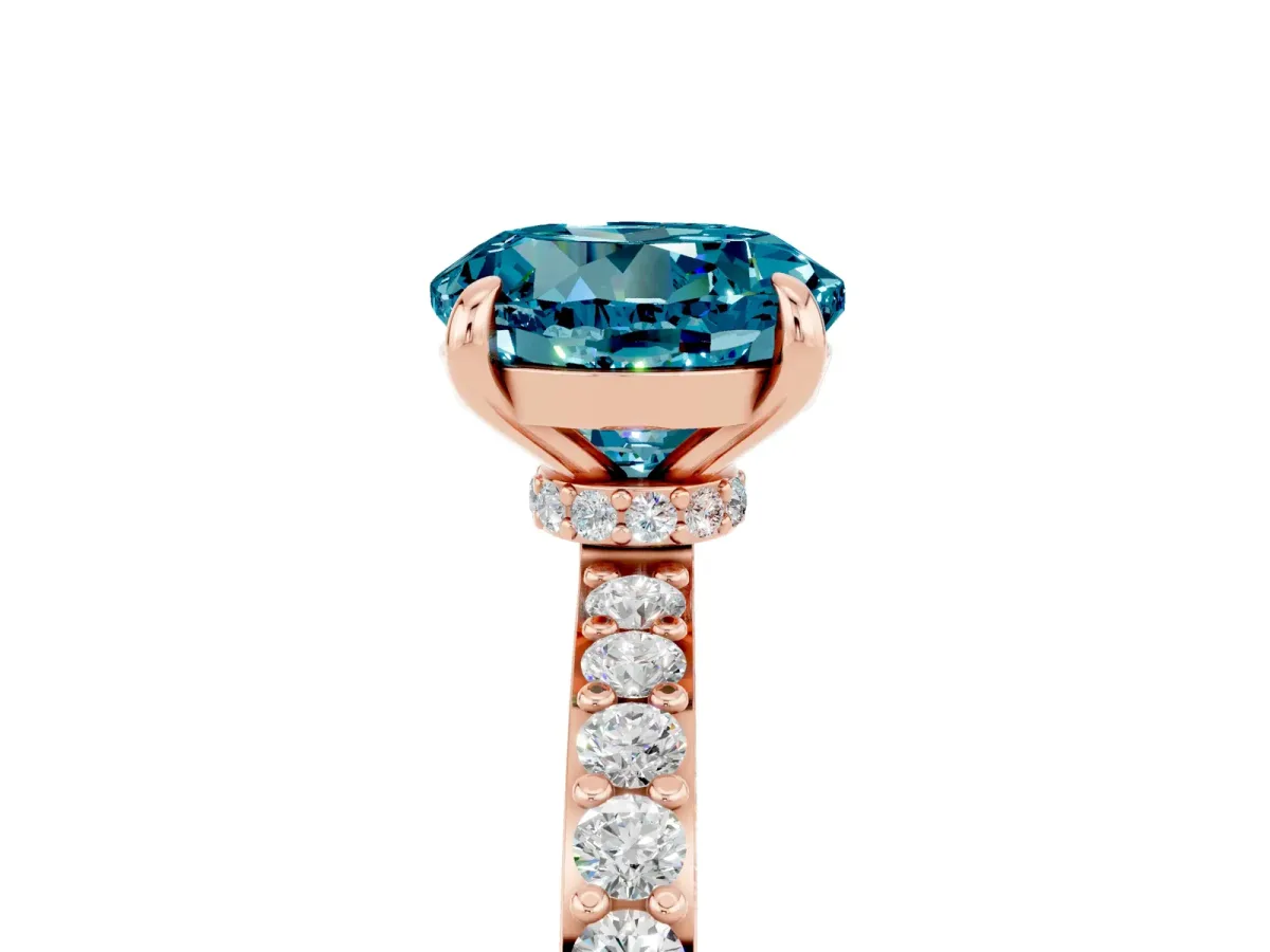 Round Cut Blue Topaz Solitaire Engagement Ring with Pavé Band and Four-Prong Setting Rose gold