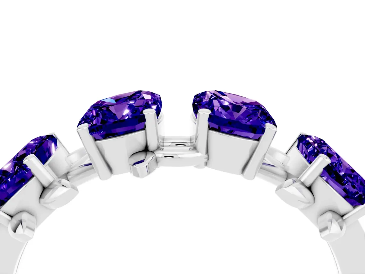 Four-Stone Elongated Cushion Tanzanite Band with Nature-Inspired Prong Setting White gold