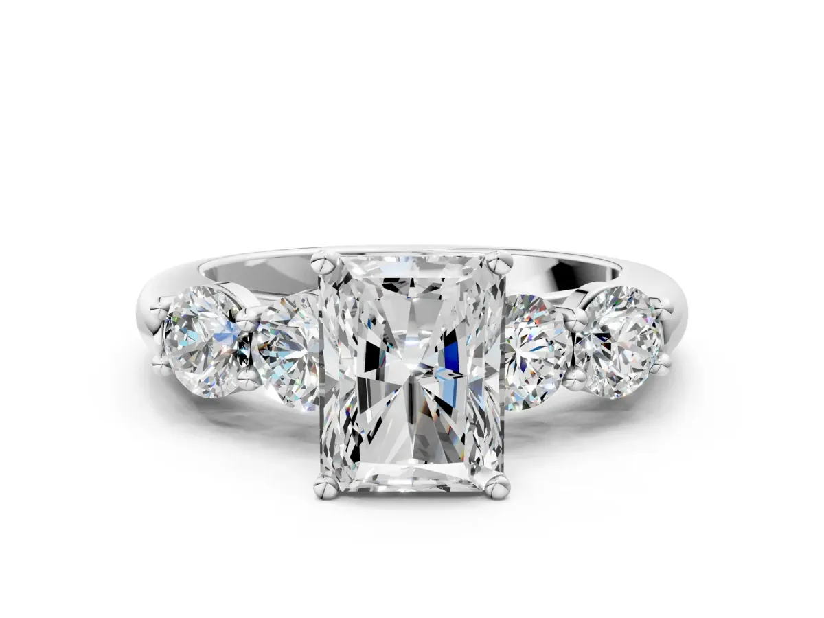 Radiant Cut Cut Five-Stone Prong Set Diamond Ring with Classic Band Platinum