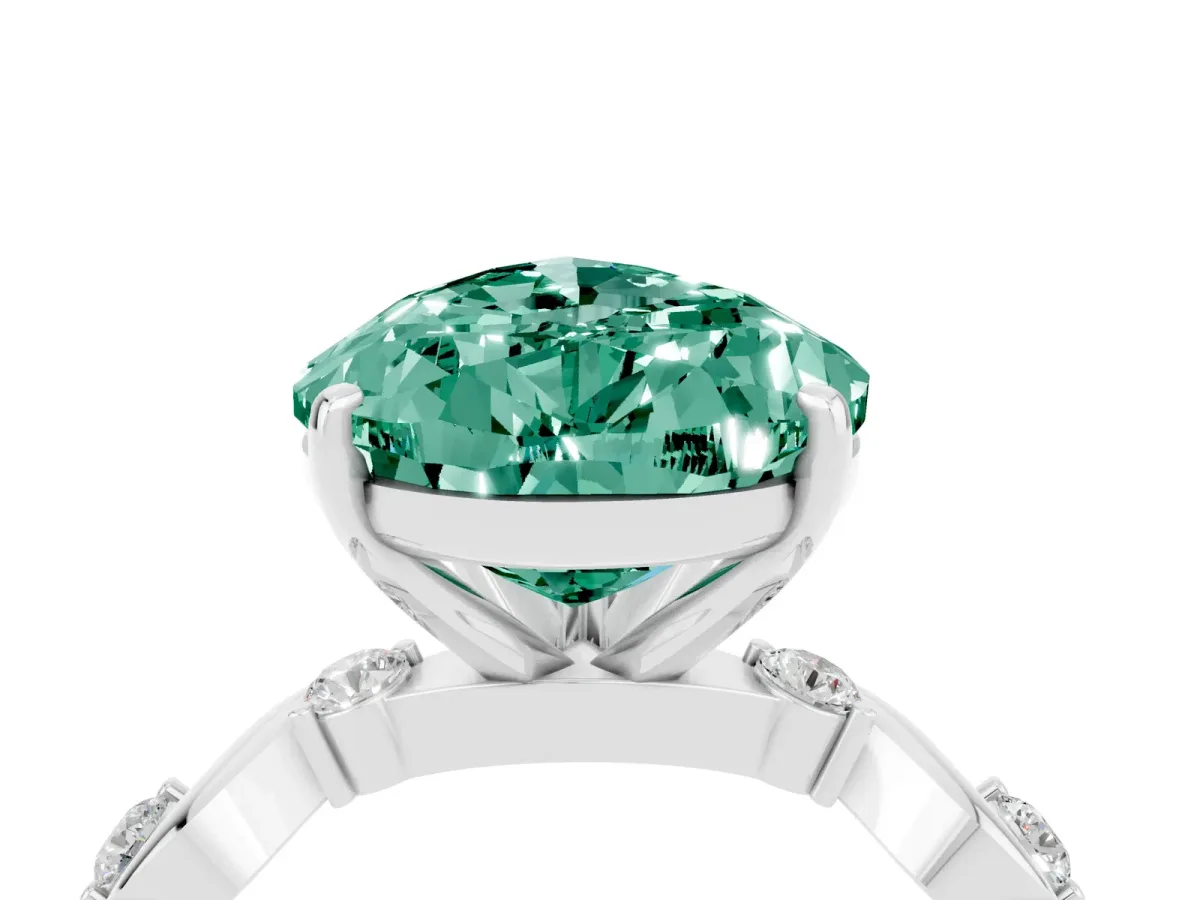 Pear Cut Green Sapphire Solitaire Twisted Band with Round Accents and Prong Setting White gold