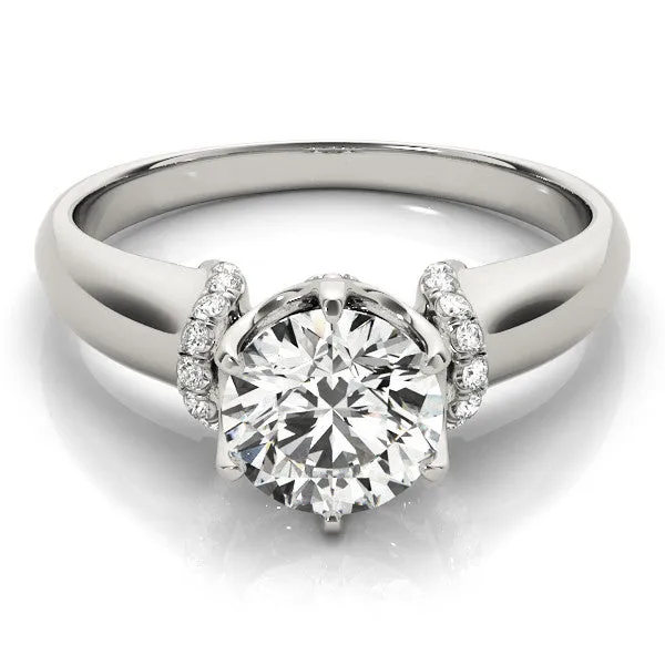 Round Cut Brilliant Solitaire Cathedral Engagement Ring with Pave Accents Silver