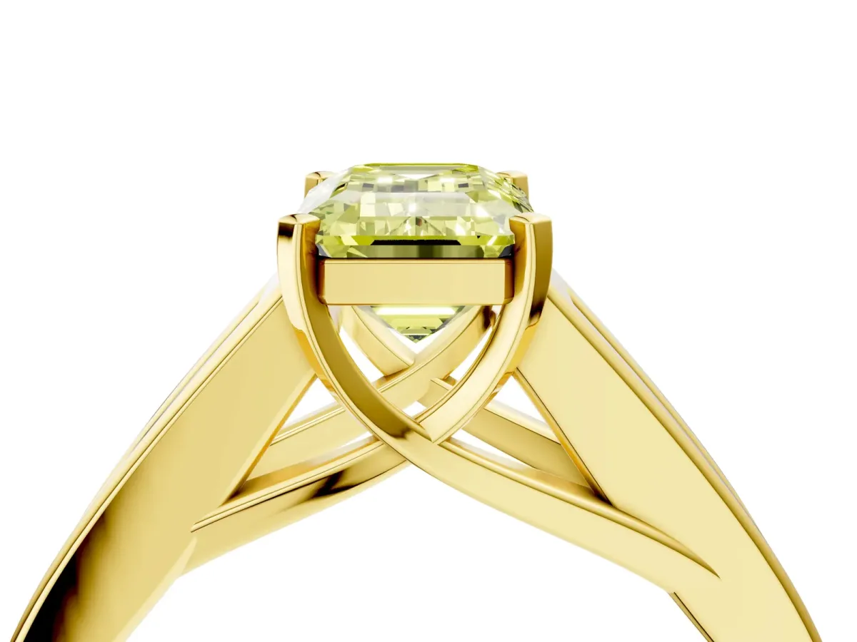 Fancy Yellow Emerald Cut Cut Channel Set Solitaire Ring with Four-Prong Setting Yellow gold