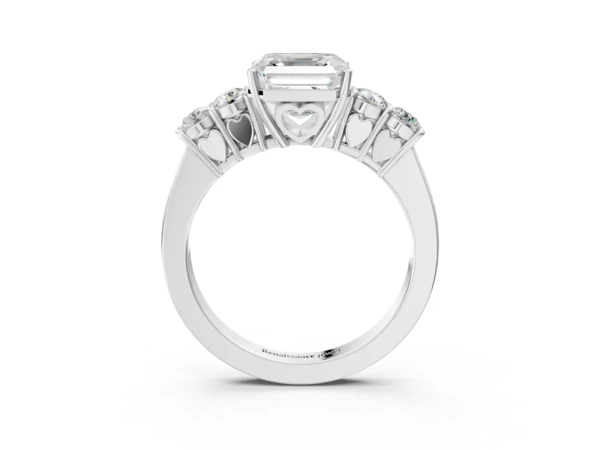 Asscher Cut Cut Diamond Five-Stone Prong Set White Gold Ring Platinum