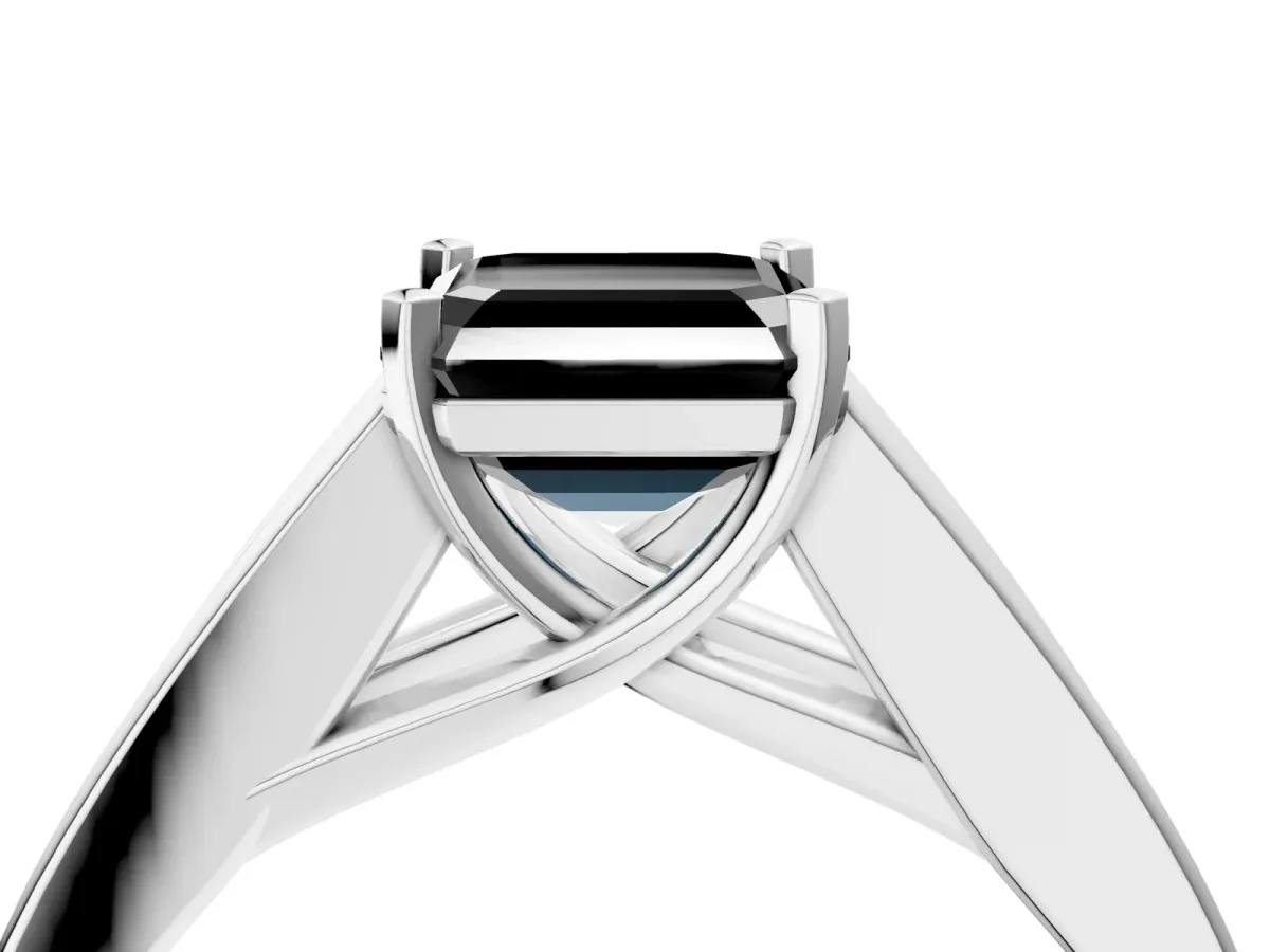 Fancy Black Asscher Cut Cut Channel Set Solitaire Ring with Four-Prong Setting Platinum