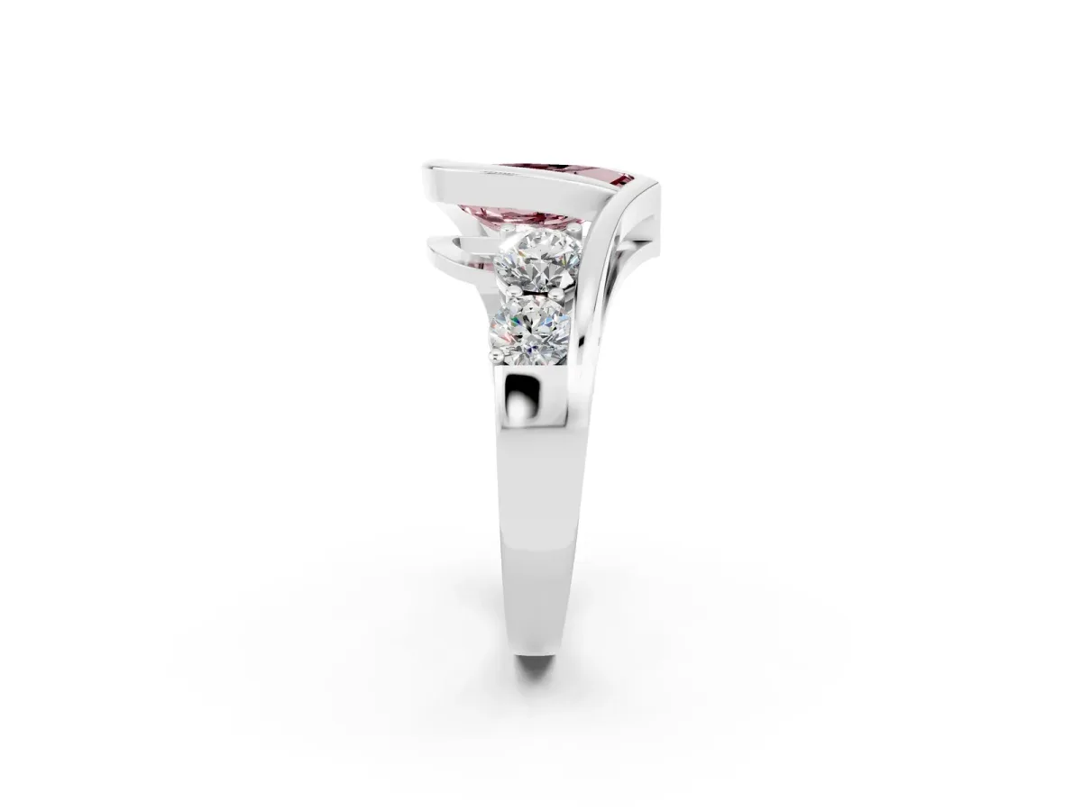 Bezel Set Pear Cut Morganite Bypass Ring with Round Accents Silver