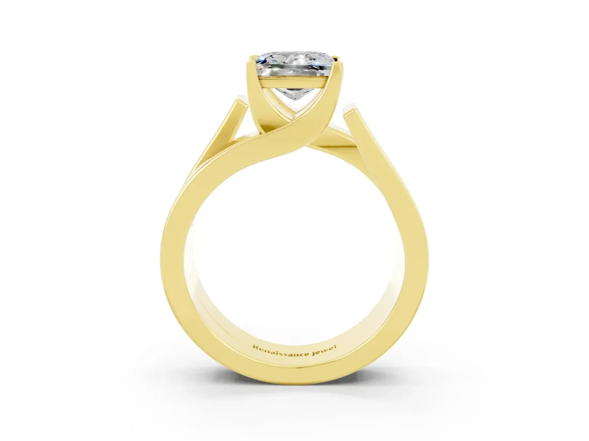 Modern Tension Set Princess Cut Moissanite Solitaire Wide Band Ring Yellow gold