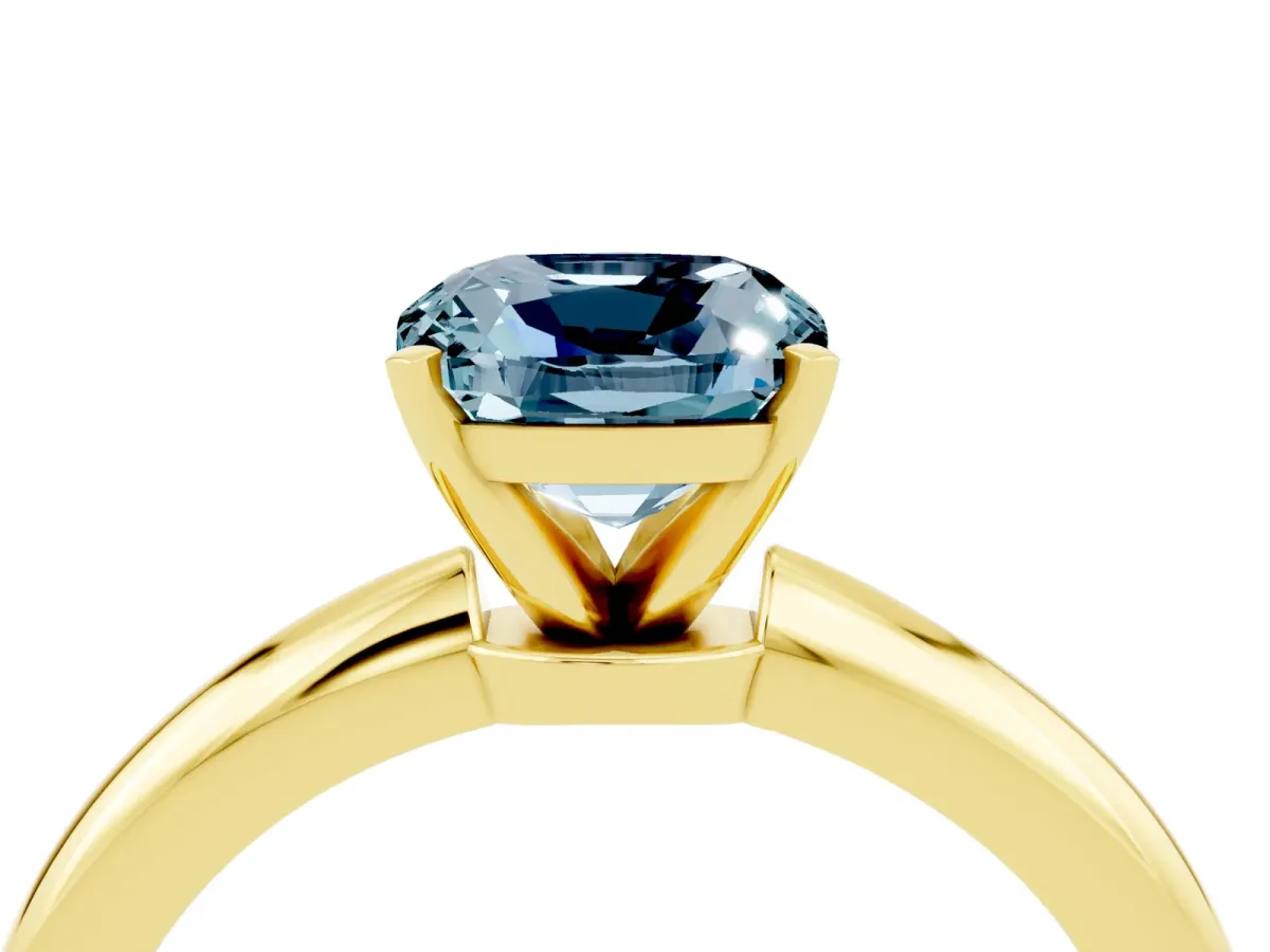 Cushion Cut Aquamarine Solitaire Ring with Six-Prong Setting and Classic Band Yellow gold