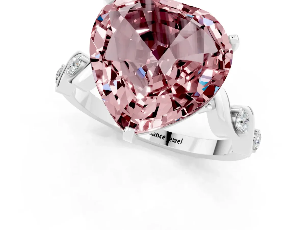 Heart Cut Morganite Solitaire Twisted Band with Round Accents and Prong Setting White gold