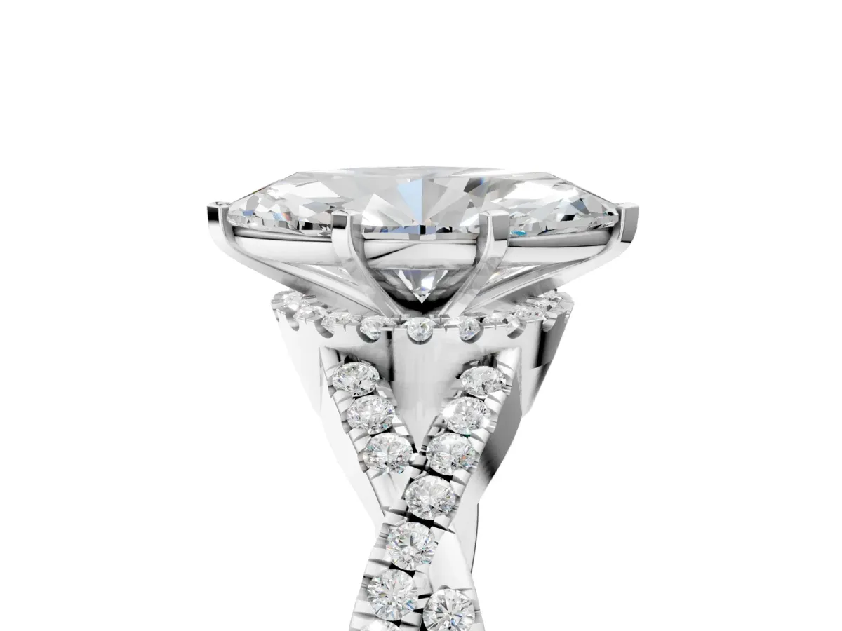 Heart Cut Diamond Moissanite Halo Twist Band Solitaire Prong Setting Ring White gold