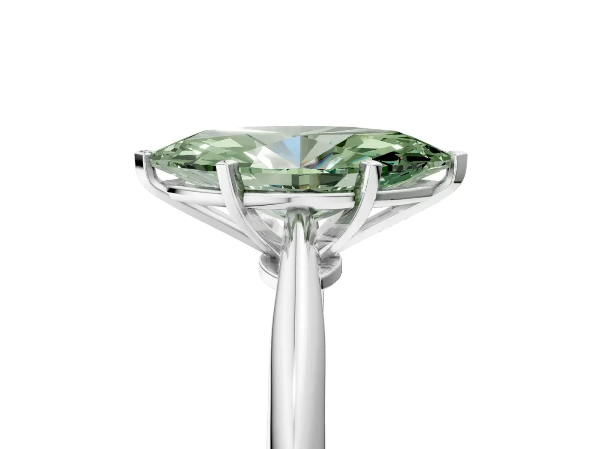 Fancy Green Marquise Cut Diamond Solitaire Engagement Ring with Classic Band and Four-Prong Setting White gold