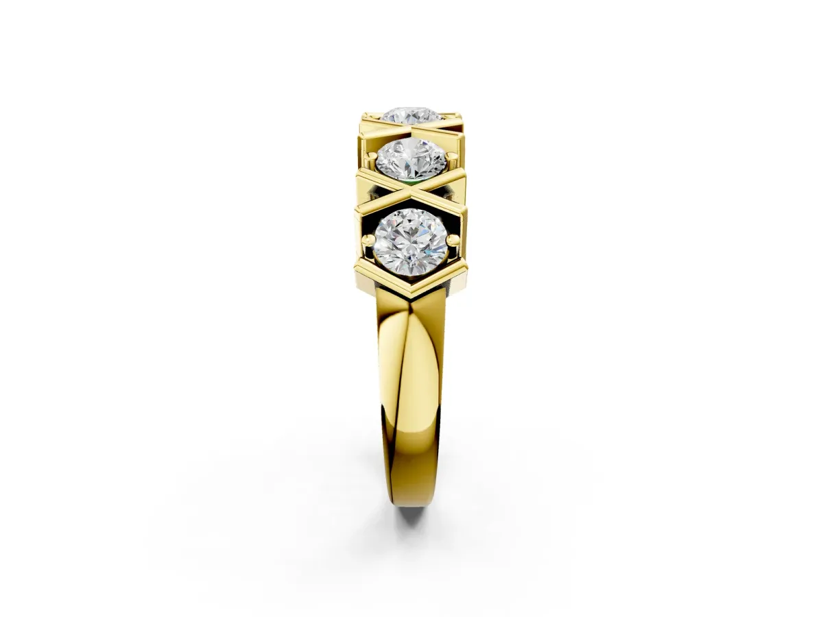 Round Diamond Channel Set Band with X-Prong Detail Yellow gold
