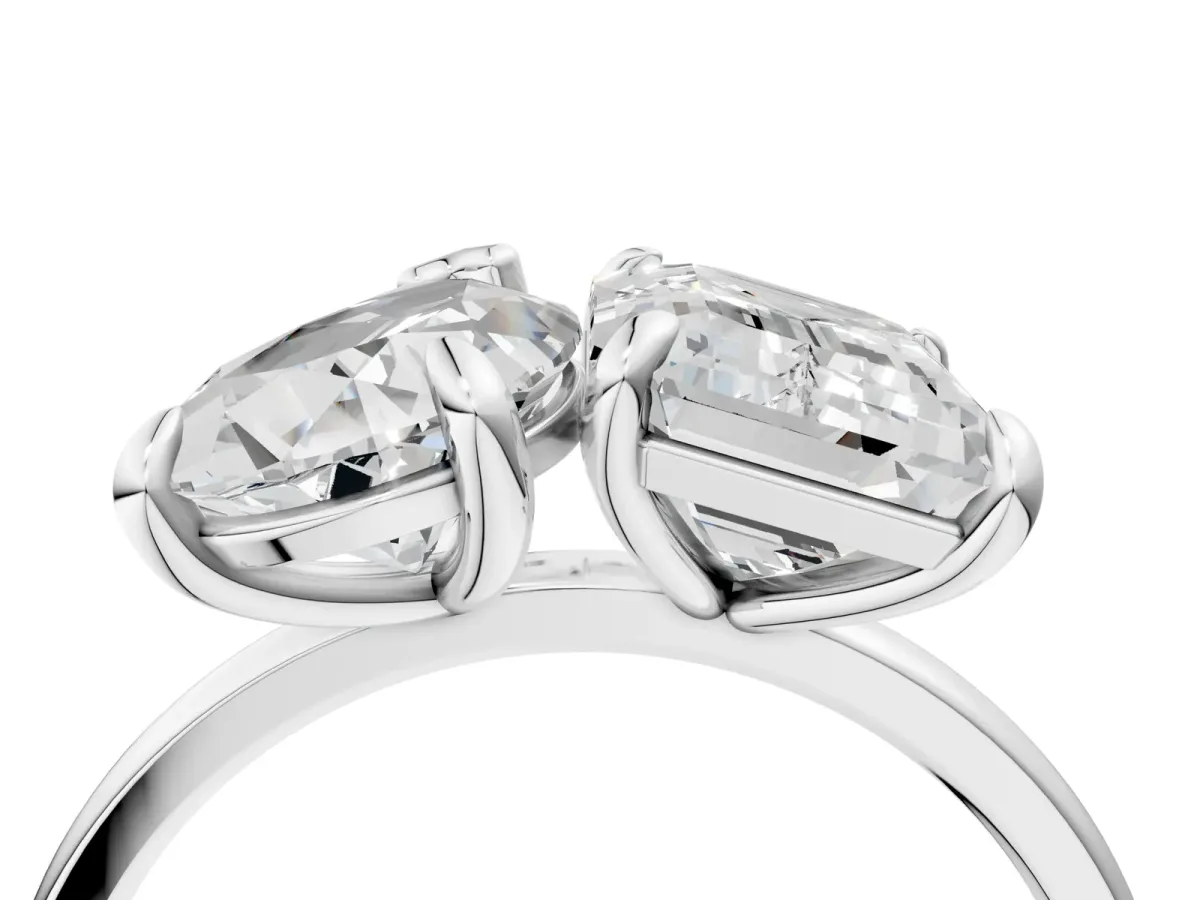 Pear and Radiant Toi Moi Ring with Prong Setting and Plain Band Platinum