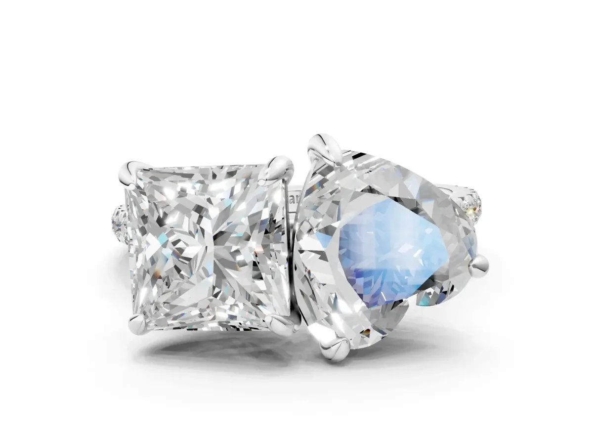 Heart and Princess Toi Moi Ring with Prong Setting and Micro Pave Band Silver
