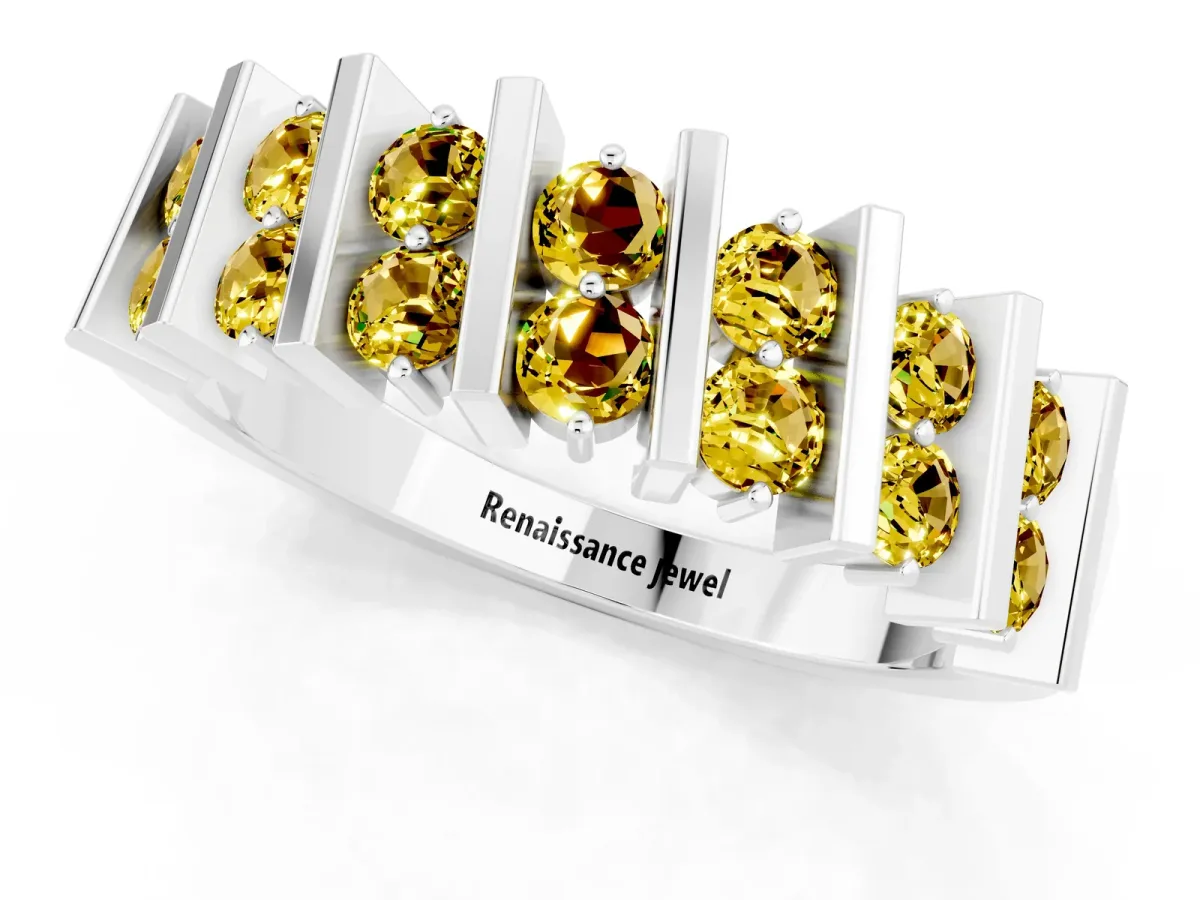 Channel Set Round Yellow Sapphire Anniversary Band with Vertical Prongs White gold