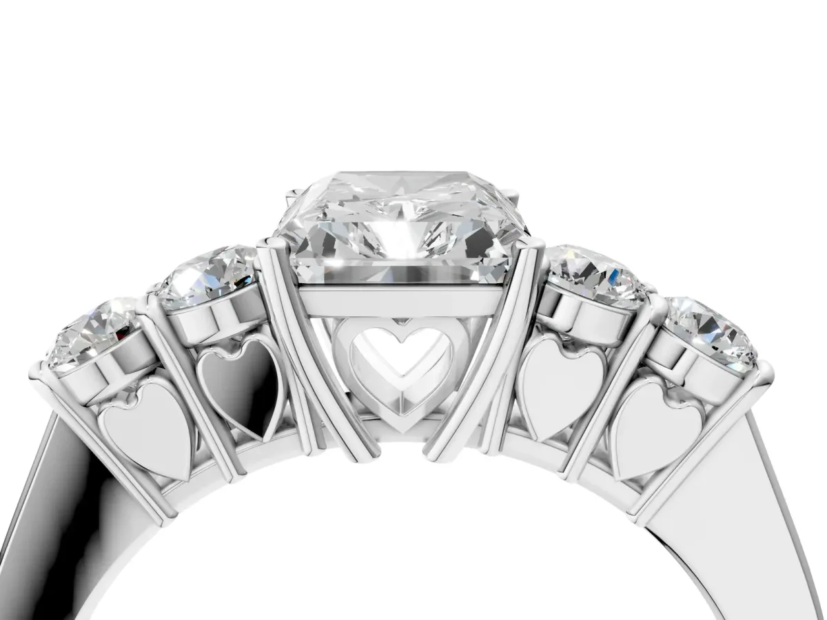 Radiant Cut Cut Diamond Five-Stone Prong Set White Gold Ring Platinum