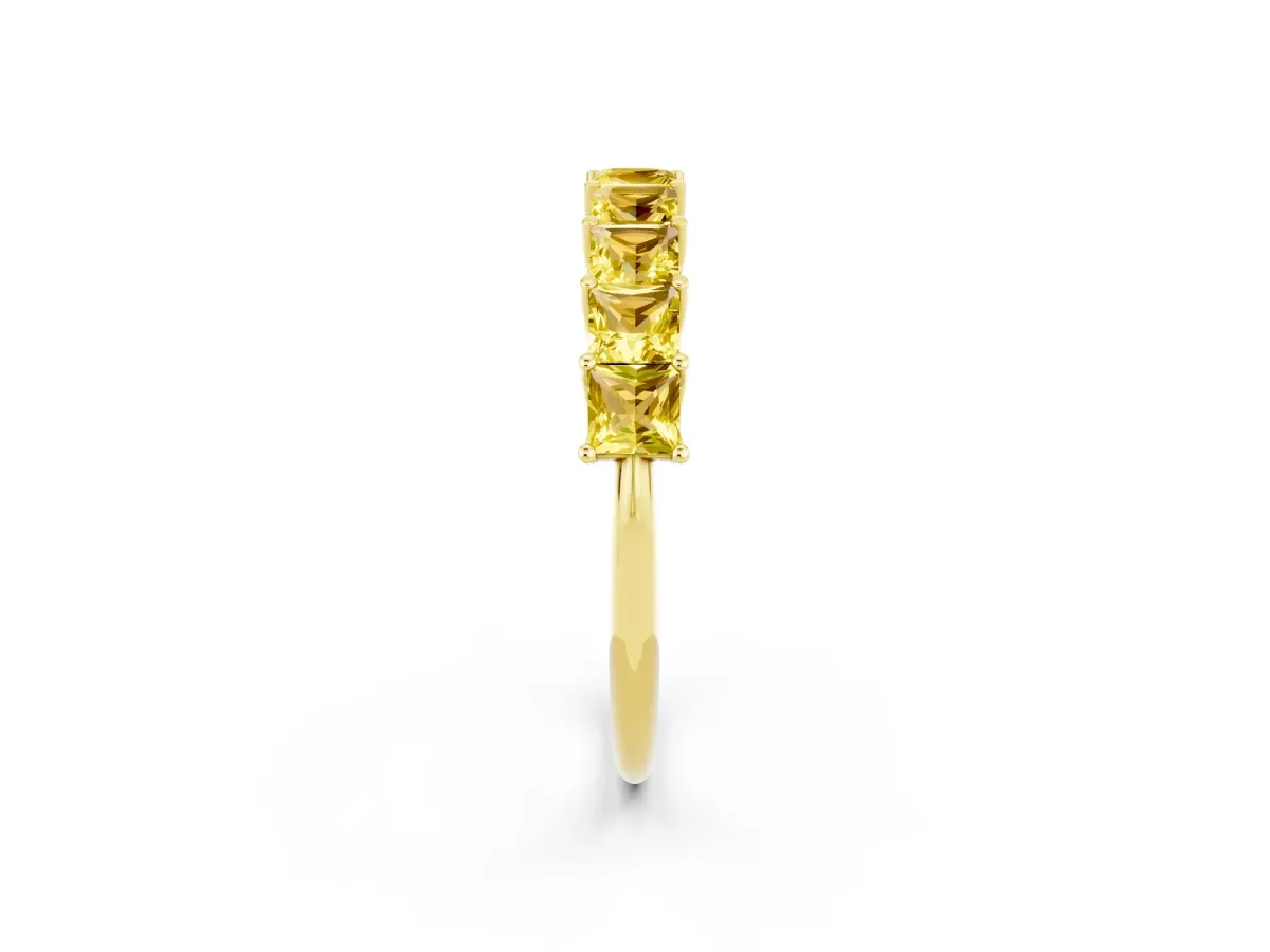 Princess Cut Yellow Sapphire Channel-Set Eternity Band with Prong Setting Yellow gold
