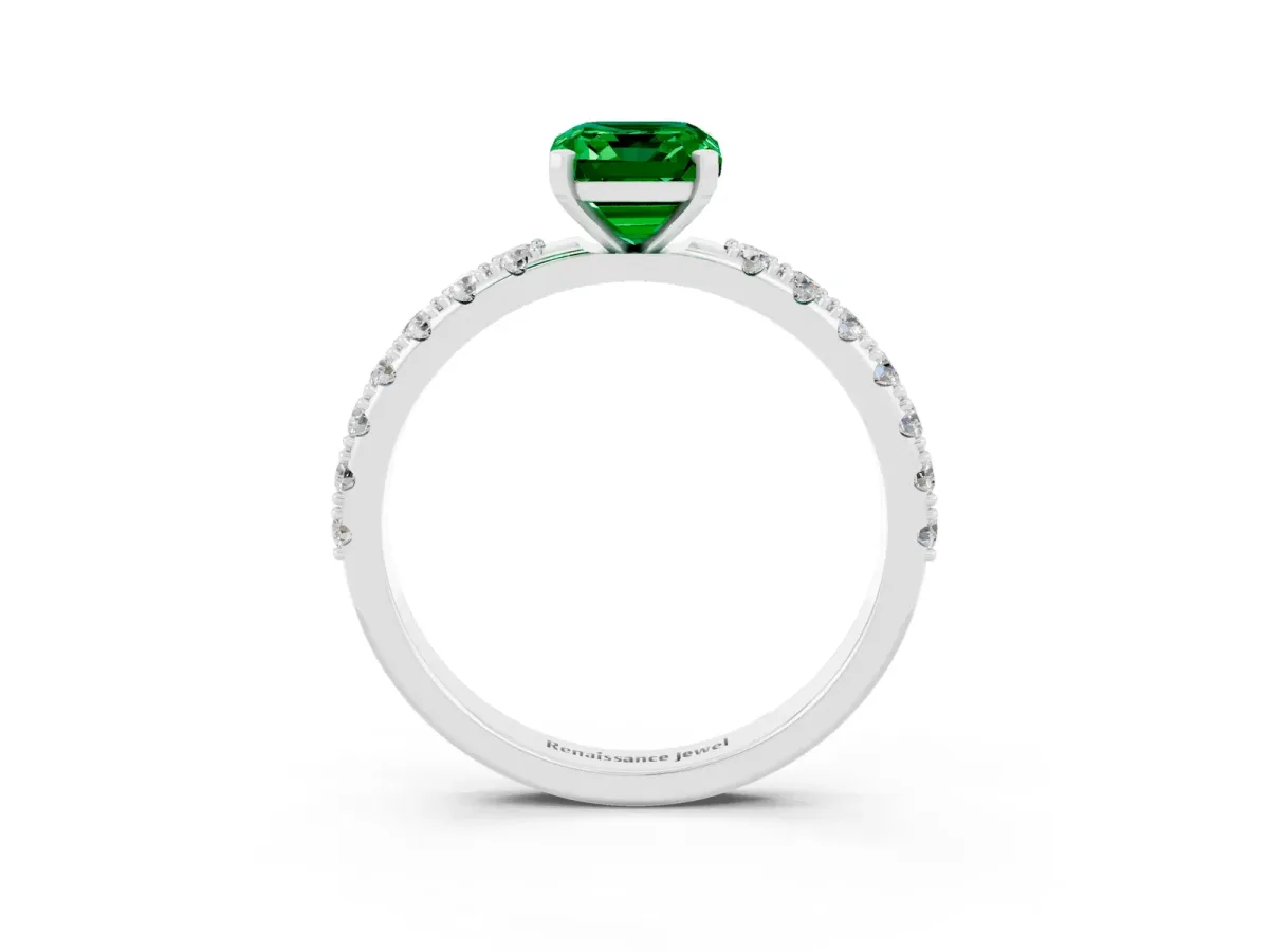 Emerald Cut Emerald Solitaire Pavé Band with Four-Prong Setting Silver
