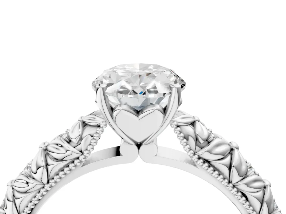 Oval Cut Solitaire Floral Milgrain Engagement Ring Platinum
