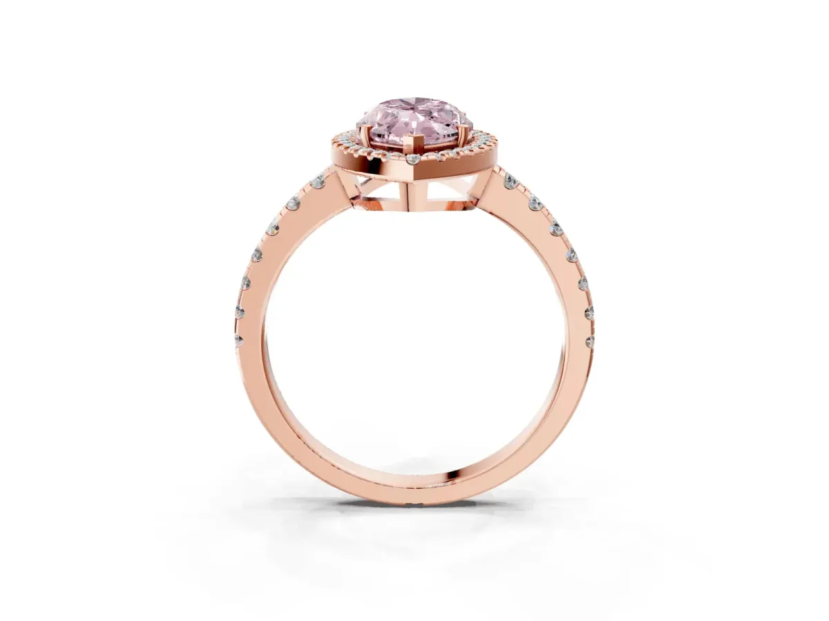 Fancy Pink Marquise Cut Diamond Halo Ring with Pavé Band and Four-Prong Setting Rose gold