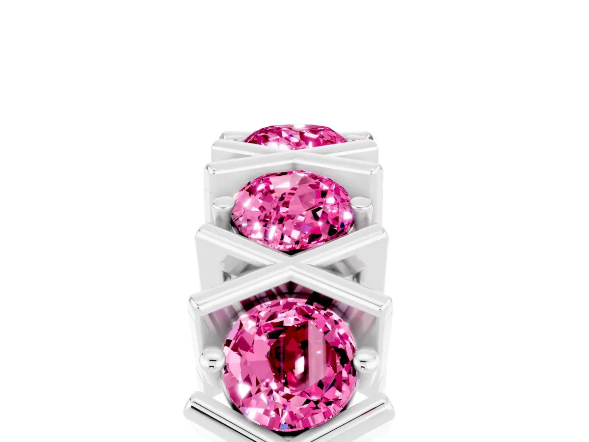 Round Pink Sapphire Channel Set Band with X-Prong Detail Platinum