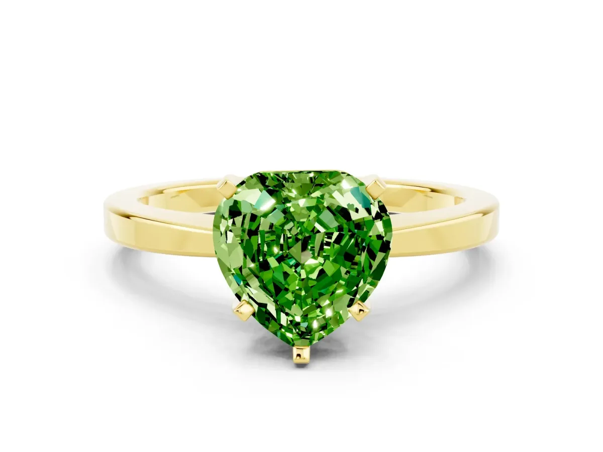 Heart Cut Peridot Solitaire Engagement Ring with Classic Band and Four-Prong Setting Yellow gold