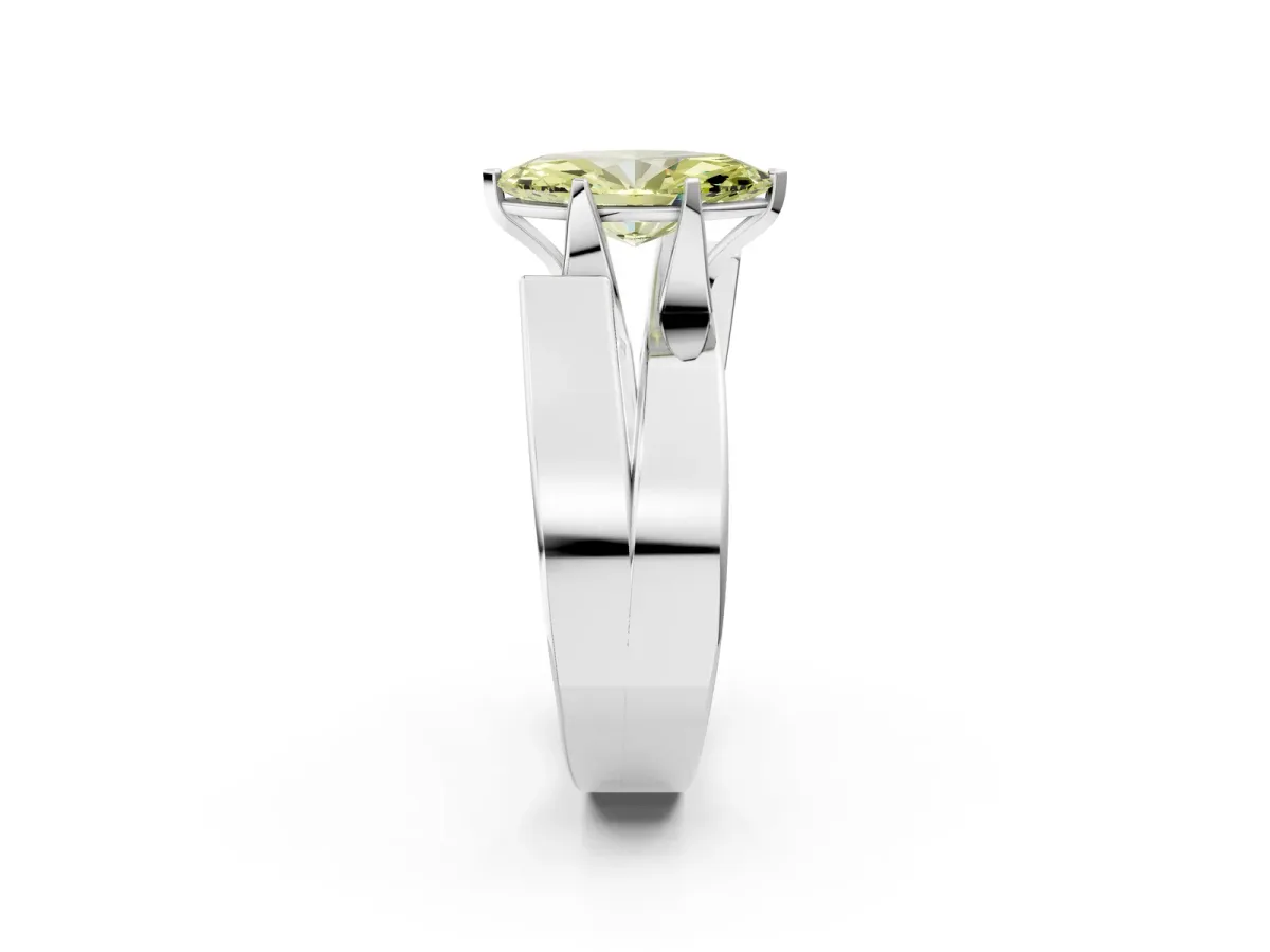 Fancy Yellow Modern Tension Set Marquise Cut Diamond Solitaire Wide Band Ring Silver