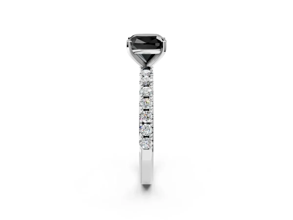 Fancy Black Cushion Cut Diamond Solitaire Pavé Band with Four-Prong Setting Platinum