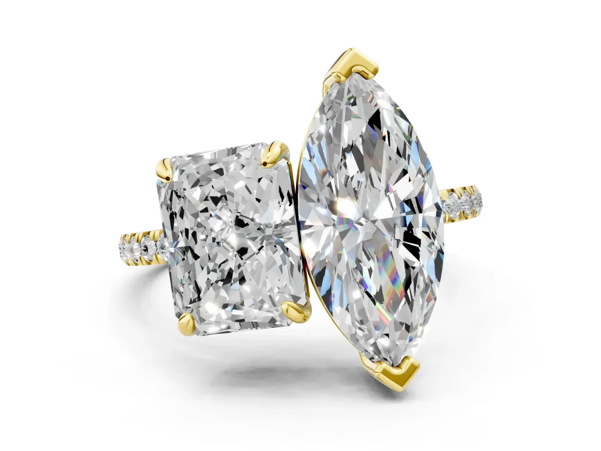 Radiant and Marquise Toi Moi Ring with Prong Setting and Pave Band Yellow gold