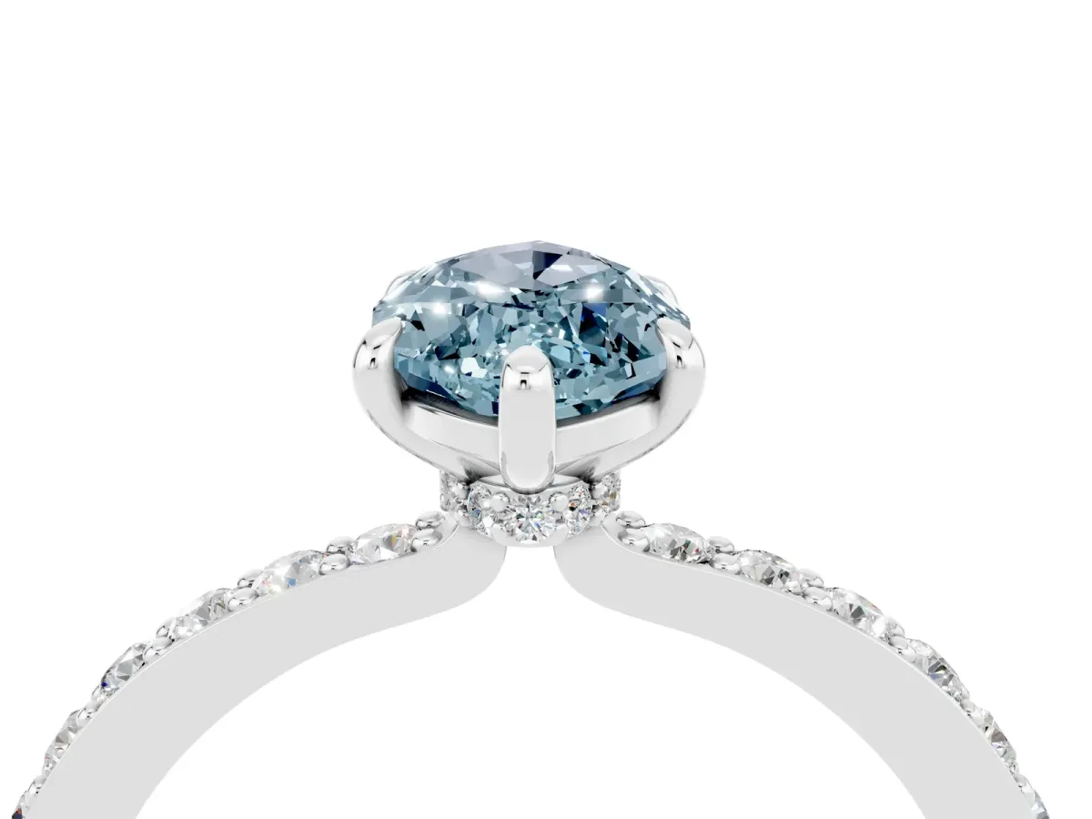Marquise Cut Aquamarine Solitaire Engagement Ring with Pavé Band and Four-Prong Setting Platinum
