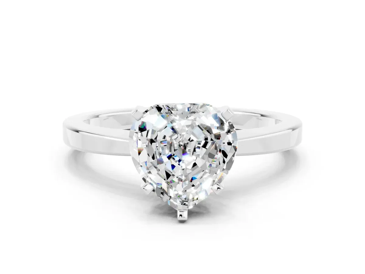Heart Cut Moissanite Solitaire Engagement Ring with Classic Band and Four-Prong Setting White gold