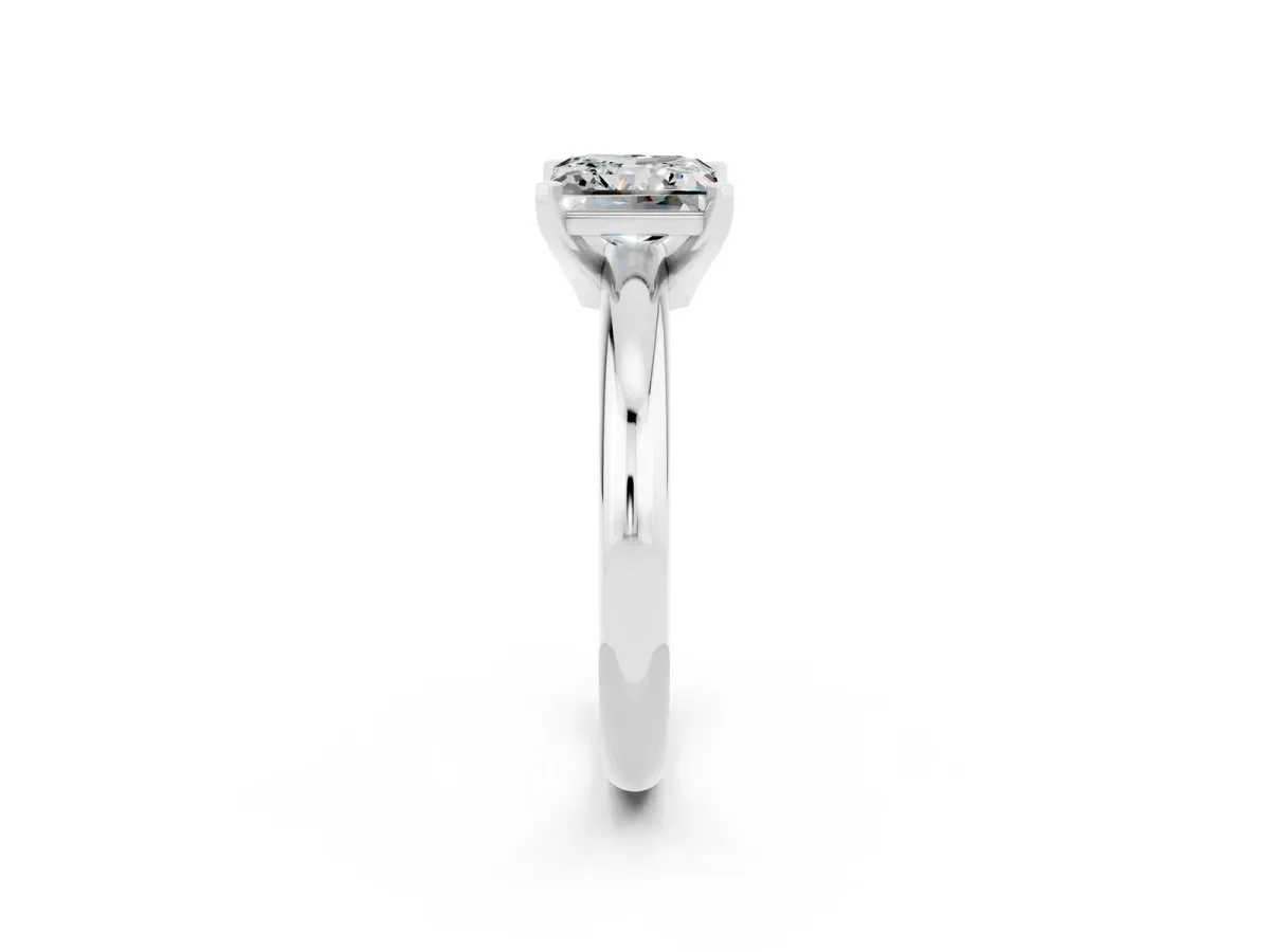 Princess Cut Moissanite Solitaire Engagement Ring with Round Band and Four-Prong Setting White gold