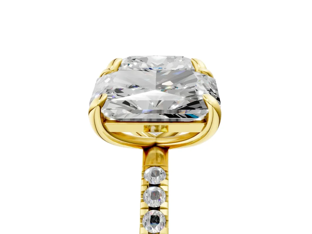 Cushion and Radiant Toi Moi Ring with Prong Setting and Pave Band Yellow gold