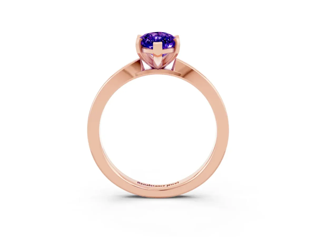 Marquise Cut Tanzanite Solitaire Engagement Ring with Classic Band and Four-Prong Setting Rose gold